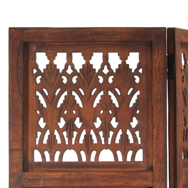 Vidaxl Hand Carved 3 Panel Room Divider Brown 120X165 Cm Solid Mango Wood Screens & Room Dividers