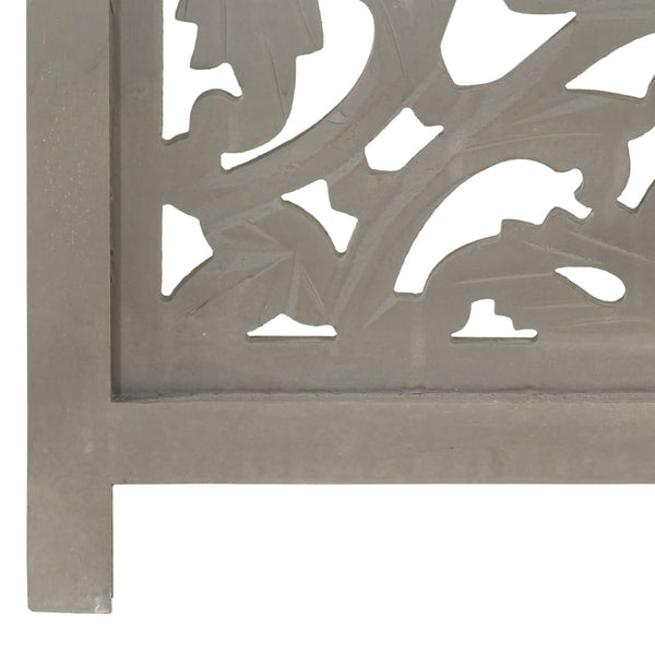 Hand Carved 3 Panel Room Divider Grey 120X165 Cm Solid Mango Wood Screens & Room Dividers