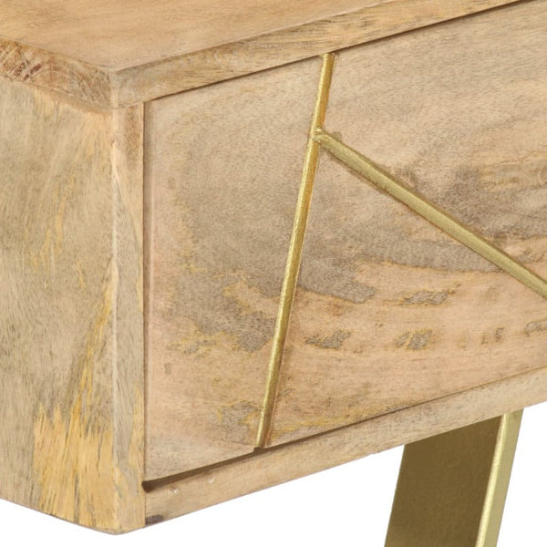 Solid Mango Wood Writing Desk With 2 Drawers 100X55x75 Cm Natural Brass Home Office Desks