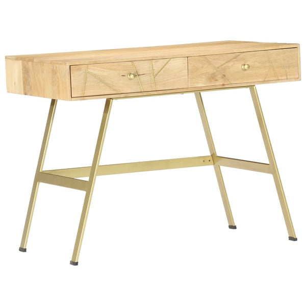 Solid Mango Wood Writing Desk With 2 Drawers 100X55x75 Cm Natural Brass Home Office Desks
