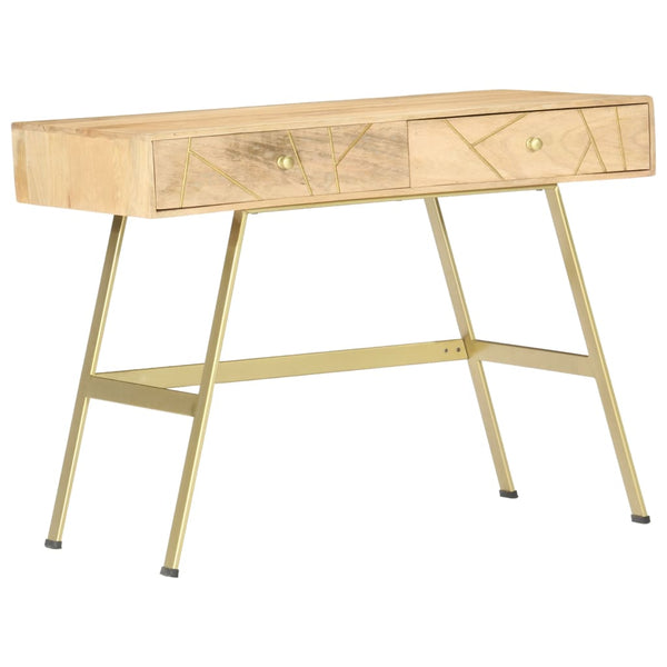 Solid Mango Wood Writing Desk With 2 Drawers 100X55x75 Cm Natural Brass Home Office Desks