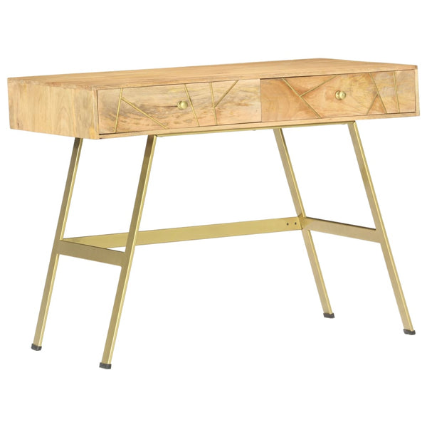 Solid Mango Wood Writing Desk With 2 Drawers 100X55x75 Cm Natural Brass Home Office Desks