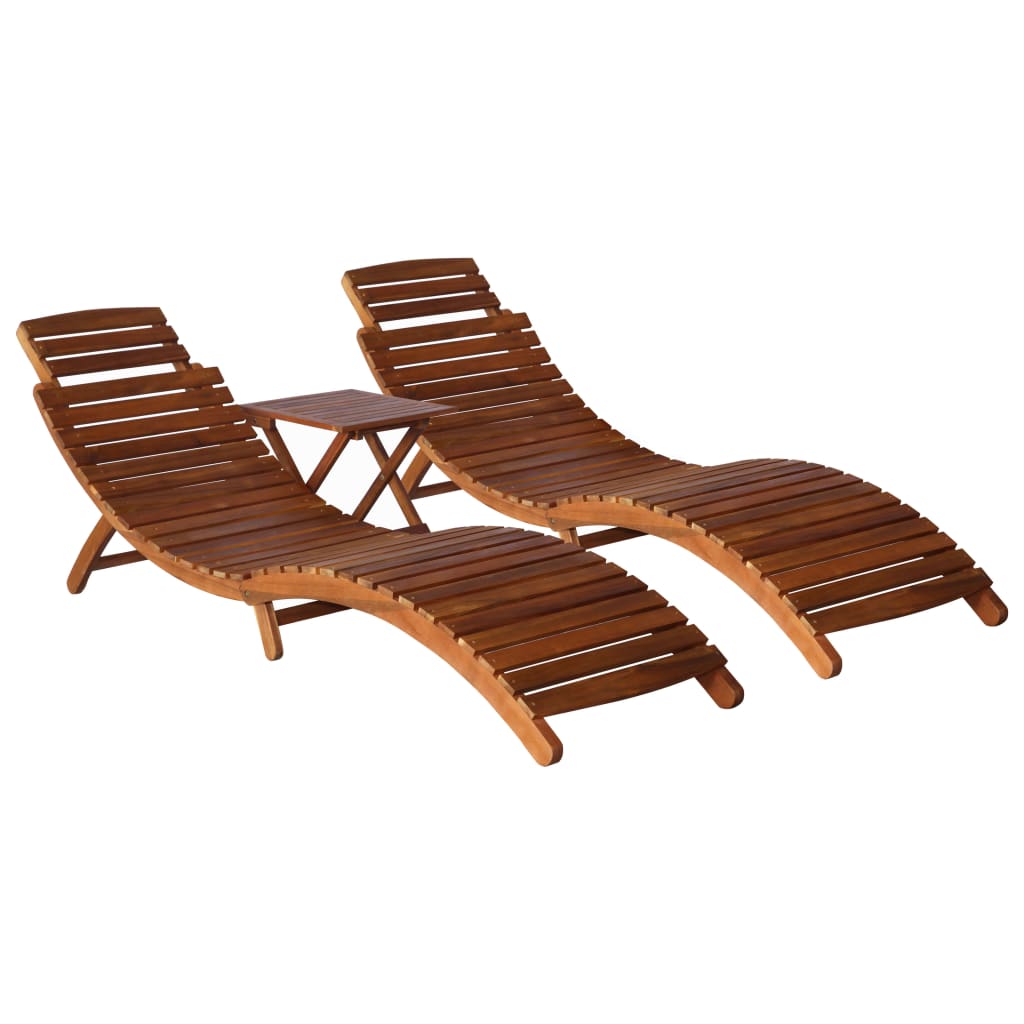 3 Piece Sunlounger With Tea Table Solid Wood Acacia Loungers