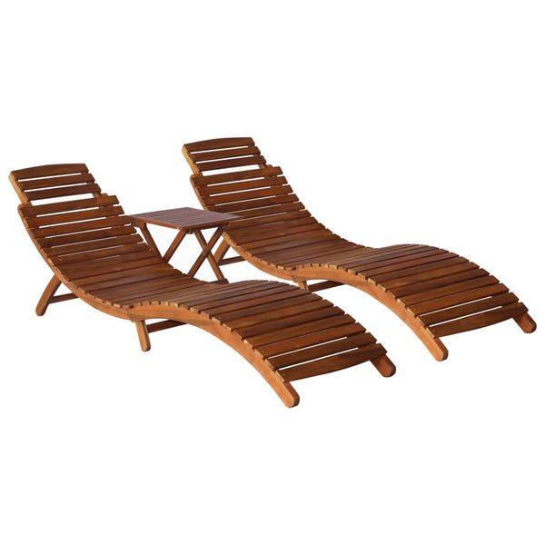 3 Piece Sunlounger With Tea Table Solid Wood Acacia Loungers