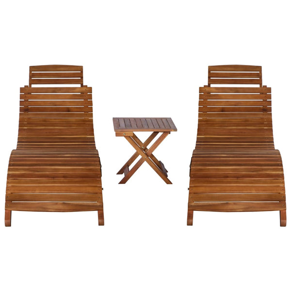 3 Piece Sunlounger With Tea Table Solid Wood Acacia Loungers