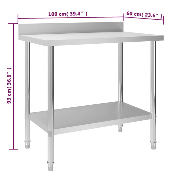 Kitchen Work Table With Backsplash 100X60x93 Cm Stainless Steel Kitchen Benchtops