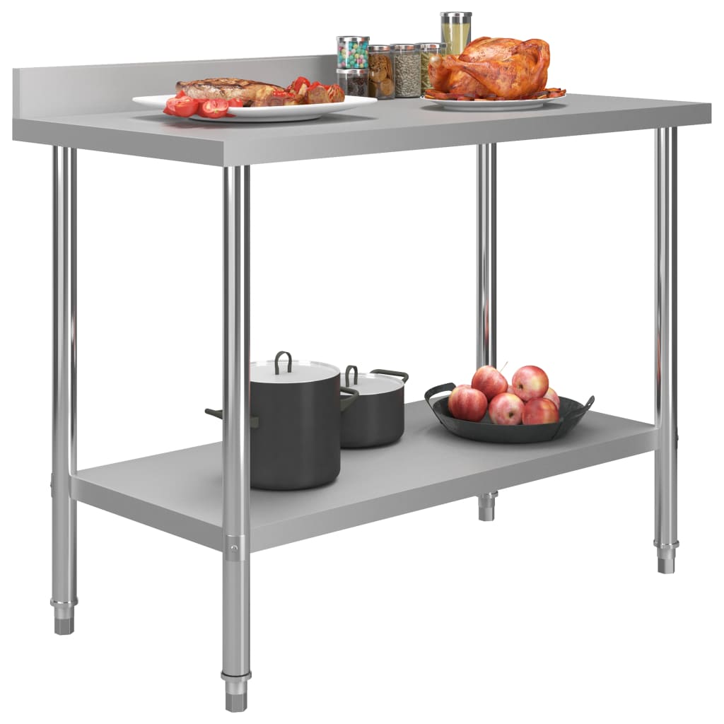 Kitchen Benchtops Kitchen Work Table With Backsplash 120X60x93 Cm Stainless Steel