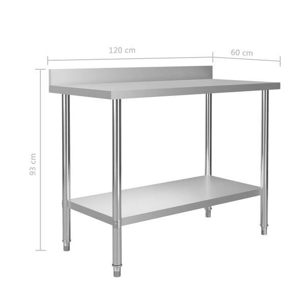 Kitchen Work Table With Backsplash 120X60x93 Cm Stainless Steel Kitchen Benchtops