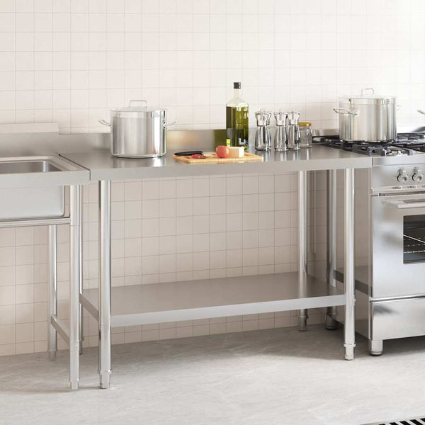 Kitchen Work Table With Backsplash 120X60x93 Cm Stainless Steel Kitchen Benchtops