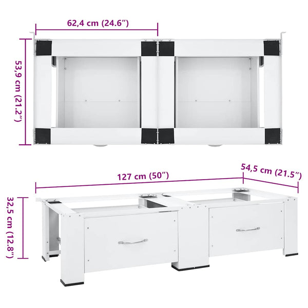 Vidaxl Double Washing And Drying Machine Pedestal With Drawers White Washing Machines