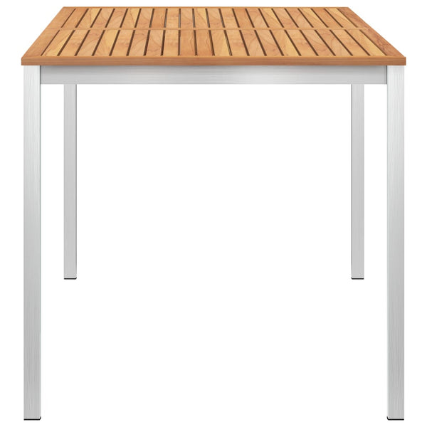 Garden Dining Table 140X80x75 Cm Solid Teak Wood And Stainless Steel