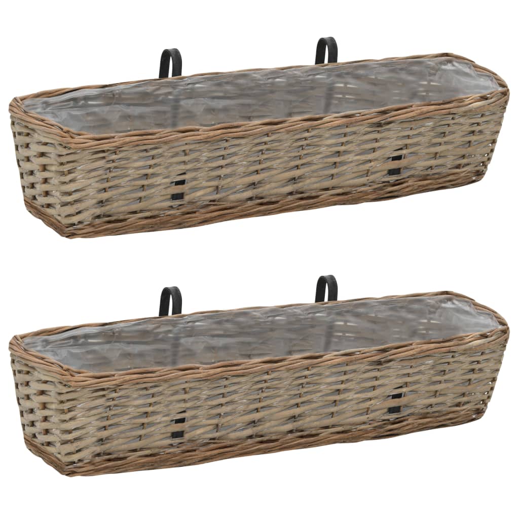 Balcony Planter 2 Pcs Wicker With Pe Lining 80 Cm Planters & Vases