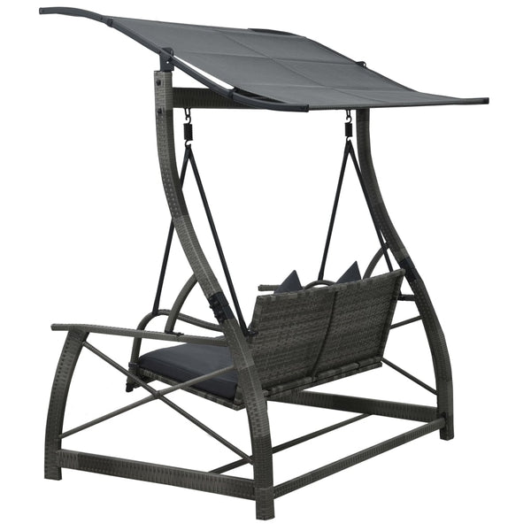 3-Seater Garden Swing Bench With Canopy Poly Rattan Grey