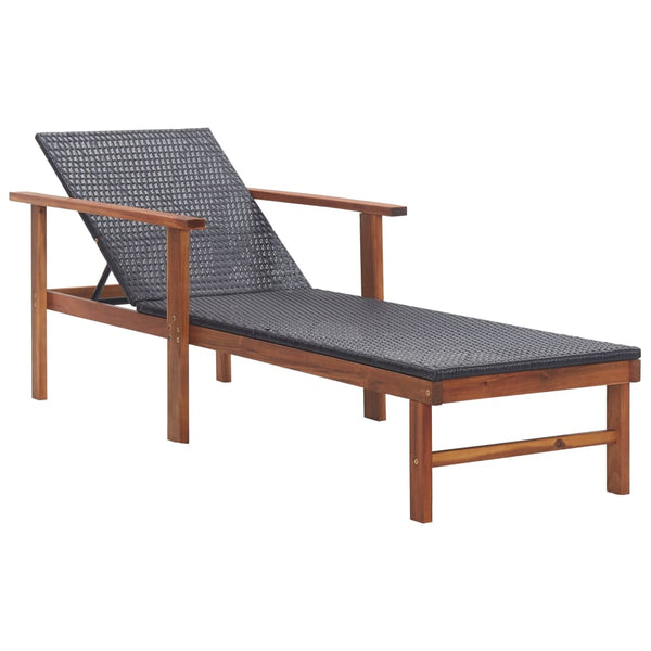Vidaxl Sun Lounger Poly Rattan And Solid Acacia Wood Black Loungers
