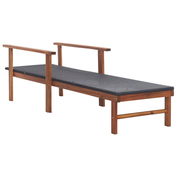 Vidaxl Sun Lounger Poly Rattan And Solid Acacia Wood Black Loungers