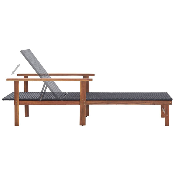 Vidaxl Sun Lounger Poly Rattan And Solid Acacia Wood Black Loungers