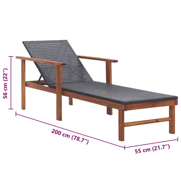 Vidaxl Sun Lounger Poly Rattan And Solid Acacia Wood Black Loungers