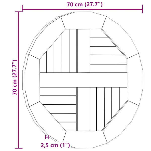 Vidaxl Table Top Solid Teak Wood Round 2.5 Cm 70 Tabletop & Shelf Décor