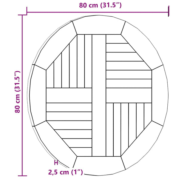 Vidaxl Table Top Solid Teak Wood Round 2.5 Cm X 80 Tables