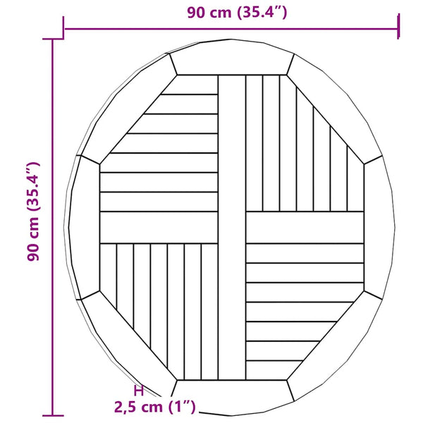 Vidaxl Table Top Solid Teak Wood Round 2.5 Cm 90 Tabletop & Shelf Décor