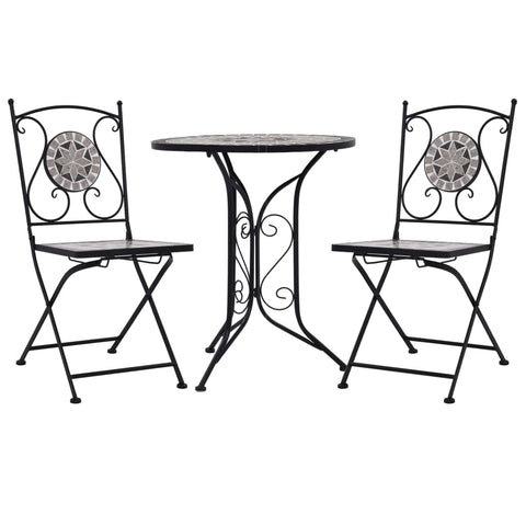 3 Piece Mosaic Bistro Set Ceramic Tile Grey Patio Furniture Sets
