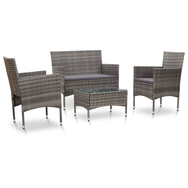 Vidaxl 4 Piece Garden Lounge Set With Cushions Poly Rattan Grey Loungers