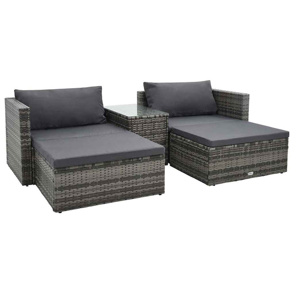 Vidaxl 5 Piece Garden Lounge Set With Cushions Poly Rattan Grey Other Patio & Garden Furniture