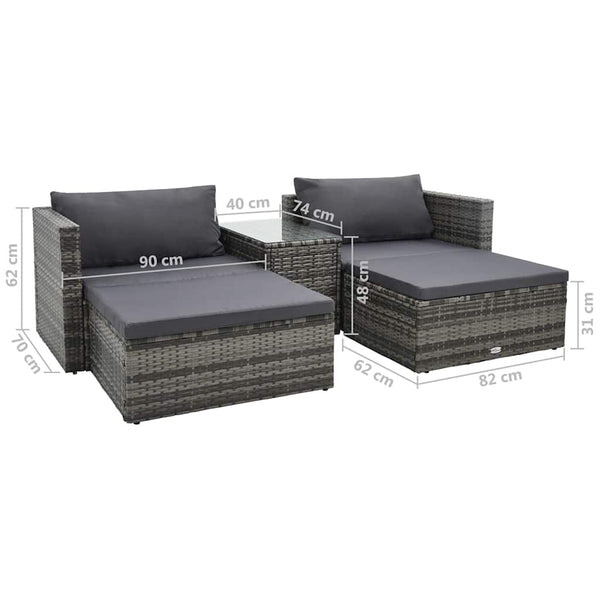 Vidaxl 5 Piece Garden Lounge Set With Cushions Poly Rattan Grey Other Patio & Garden Furniture