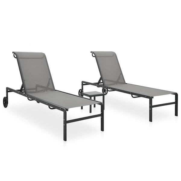 Vidaxl Sun Loungers 2 Pcs With Table Textilene And Steel Other Patio & Garden Furniture