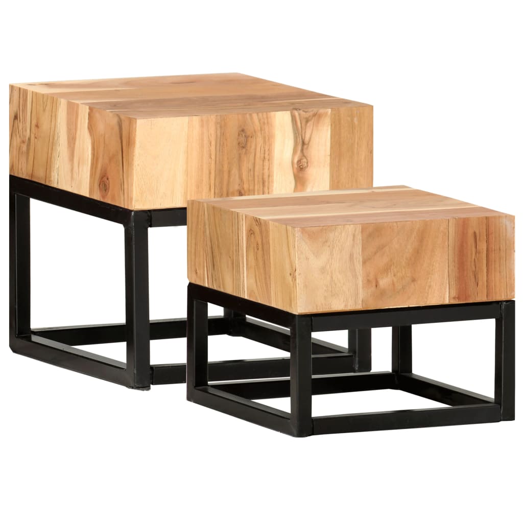 2 Pcs Solid Acacia Wood Side Tables