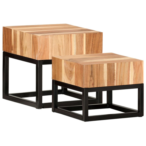 2 Pcs Solid Acacia Wood Side Tables