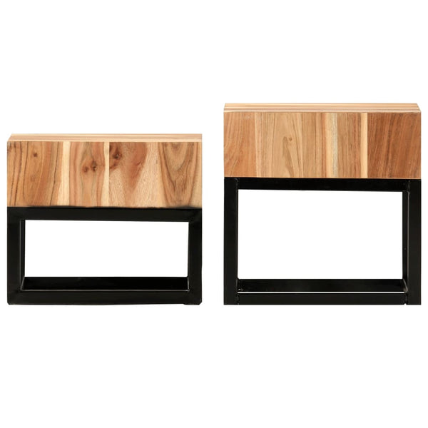 2 Pcs Solid Acacia Wood Side Tables
