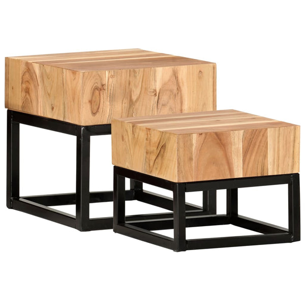 2 Pcs Solid Acacia Wood Side Tables