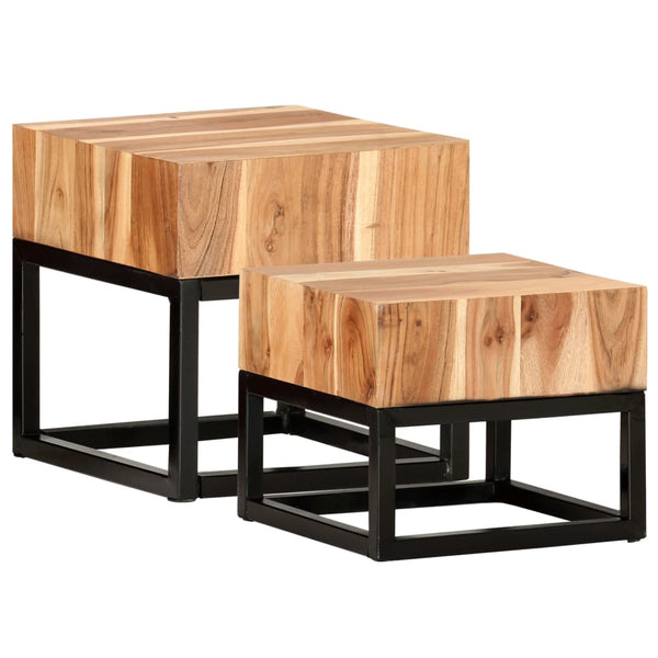 2 Pcs Solid Acacia Wood Side Tables