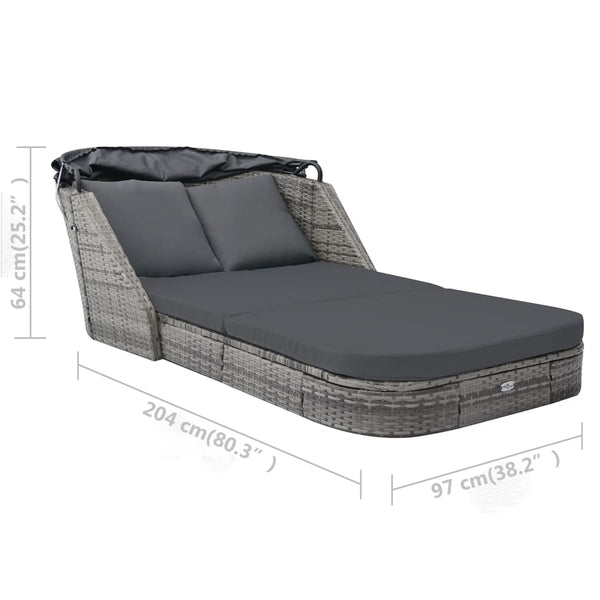 Sun Lounger With Canopy Poly Rattan Anthracite
