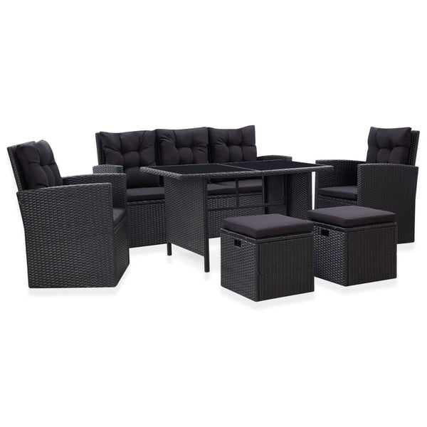 6 Piece Garden Lounge Set With Cushions Poly Rattan Black Patio Furniture Sets