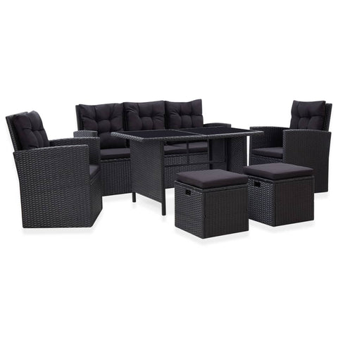 6 Piece Garden Lounge Set With Cushions Poly Rattan Black Patio Furniture Sets