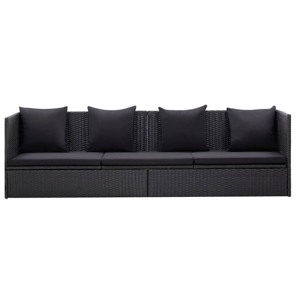 Garden Bed With Cushion And Pillow Poly Rattan Black