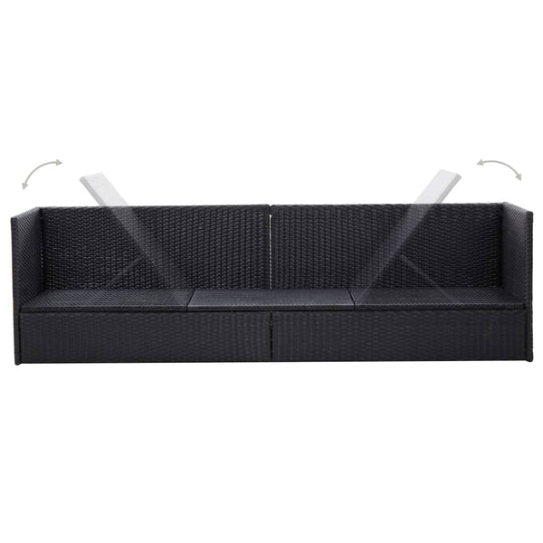 Garden Bed With Cushion And Pillow Poly Rattan Black