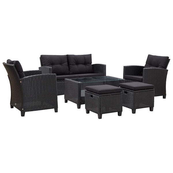 Vidaxl 6 Piece Garden Sofa Set With Cushions Poly Rattan Black Other Patio & Garden Furniture