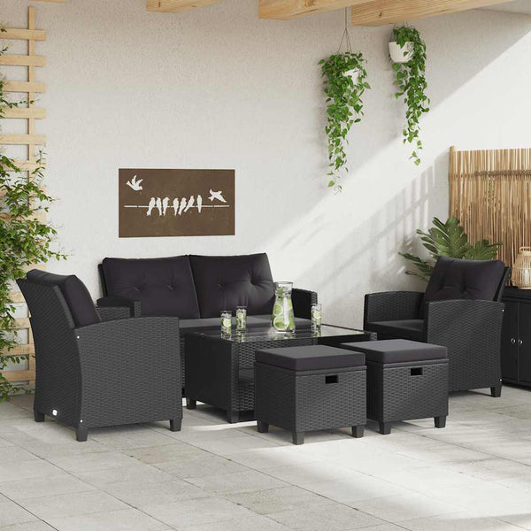 Vidaxl 6 Piece Garden Sofa Set With Cushions Poly Rattan Black Other Patio & Garden Furniture