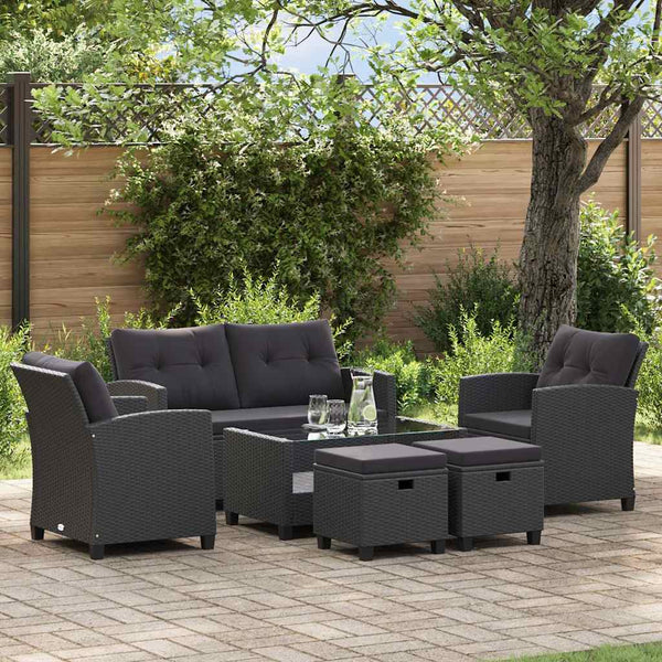 Vidaxl 6 Piece Garden Sofa Set With Cushions Poly Rattan Black Other Patio & Garden Furniture