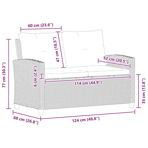 Vidaxl 2 Seater Garden Sofa With Cushions Grey 124 Cm Poly Rattan Patio Furniture Sets