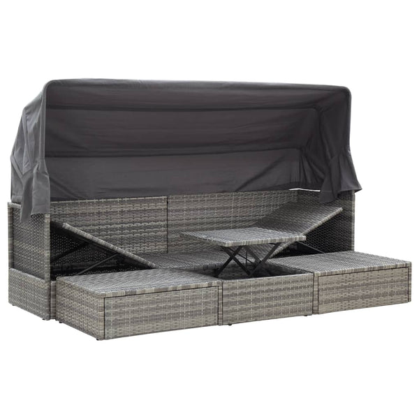 Garden Lounge Bed With Roof Mixed Grey Poly Rattan