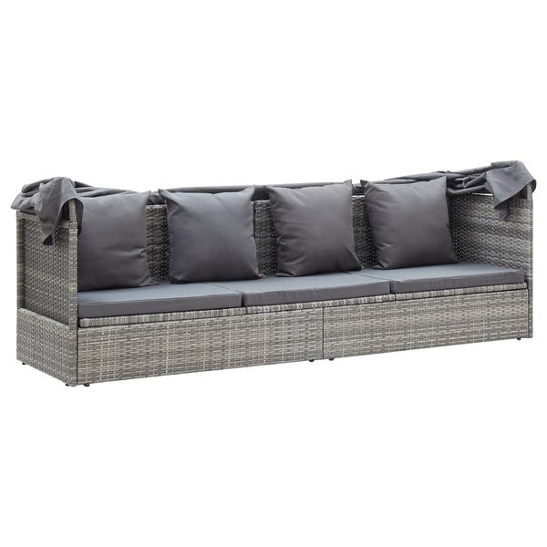 Garden Lounge Bed With Roof Mixed Grey Poly Rattan