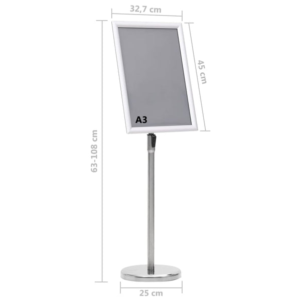 A3 Pedestal Poster Stand Silver Aluminium Alloy Restaurant Signs