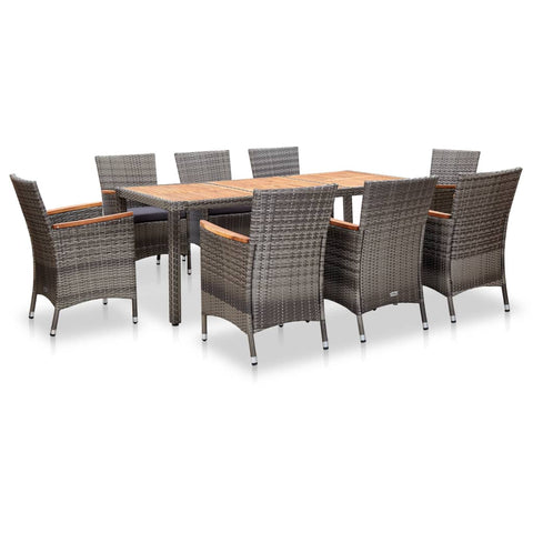 9 Piece Garden Dining Set With Cushions Poly Rattan Grey Patio Furniture Sets