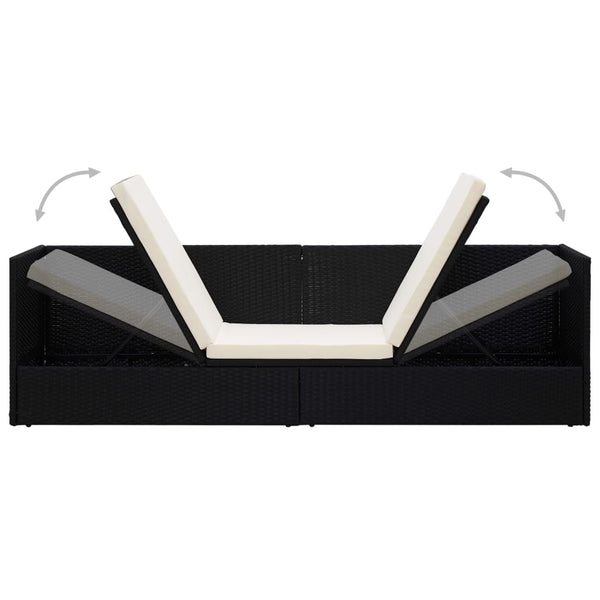 Garden Bed With Cushion & Pillows Poly Rattan Black Greenhouses