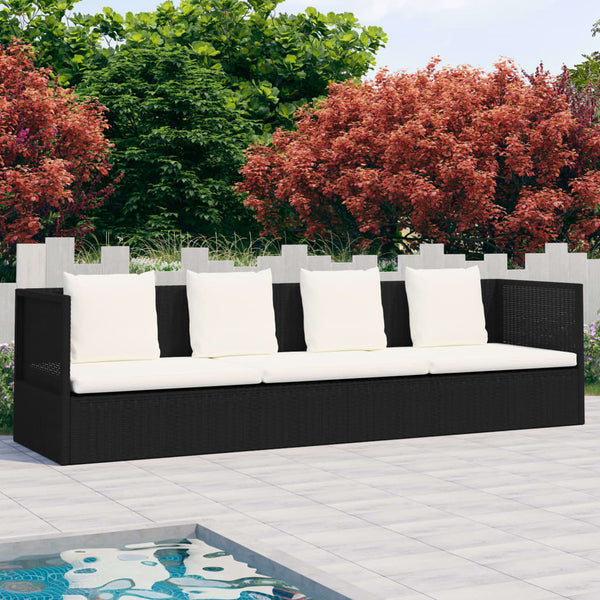Garden Bed With Cushion & Pillows Poly Rattan Black Greenhouses