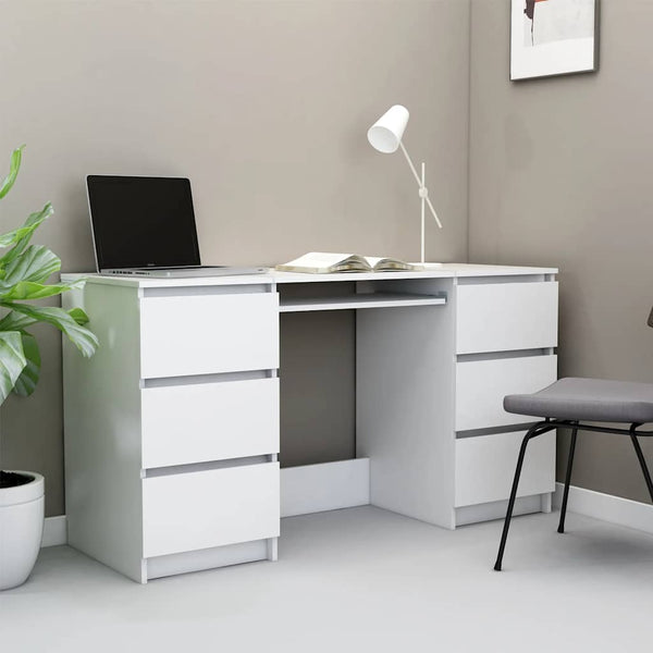 Vidaxl Writing Desk White 140Cm X 50Cm 77Cm Engineered Wood Home Office Desks